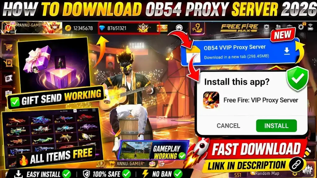 Download Free Fire Proxy Server Free 2026 | Free Fire Ob54 Proxy Server डाउनलोड करें